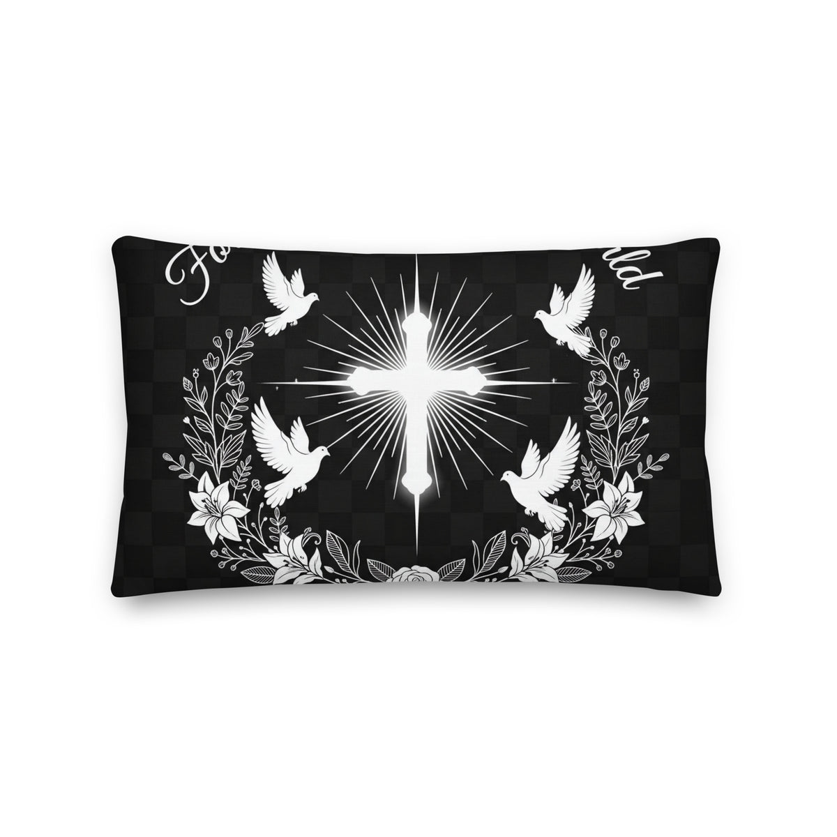 Trust in the Lord throw pillow with all-over Christian scripture print, 20x12-inch decorative pillow from Tristan's Outlet.