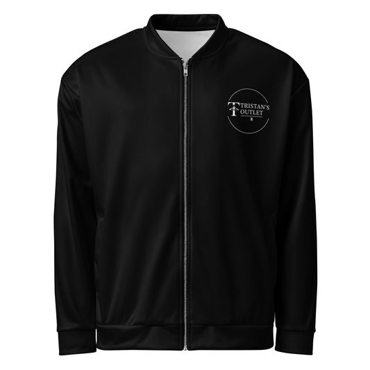 Unisex white bomber jacket with Psalm 108:13 Victory print by Tristan's Outlet, featuring an all-over biblical verse design.