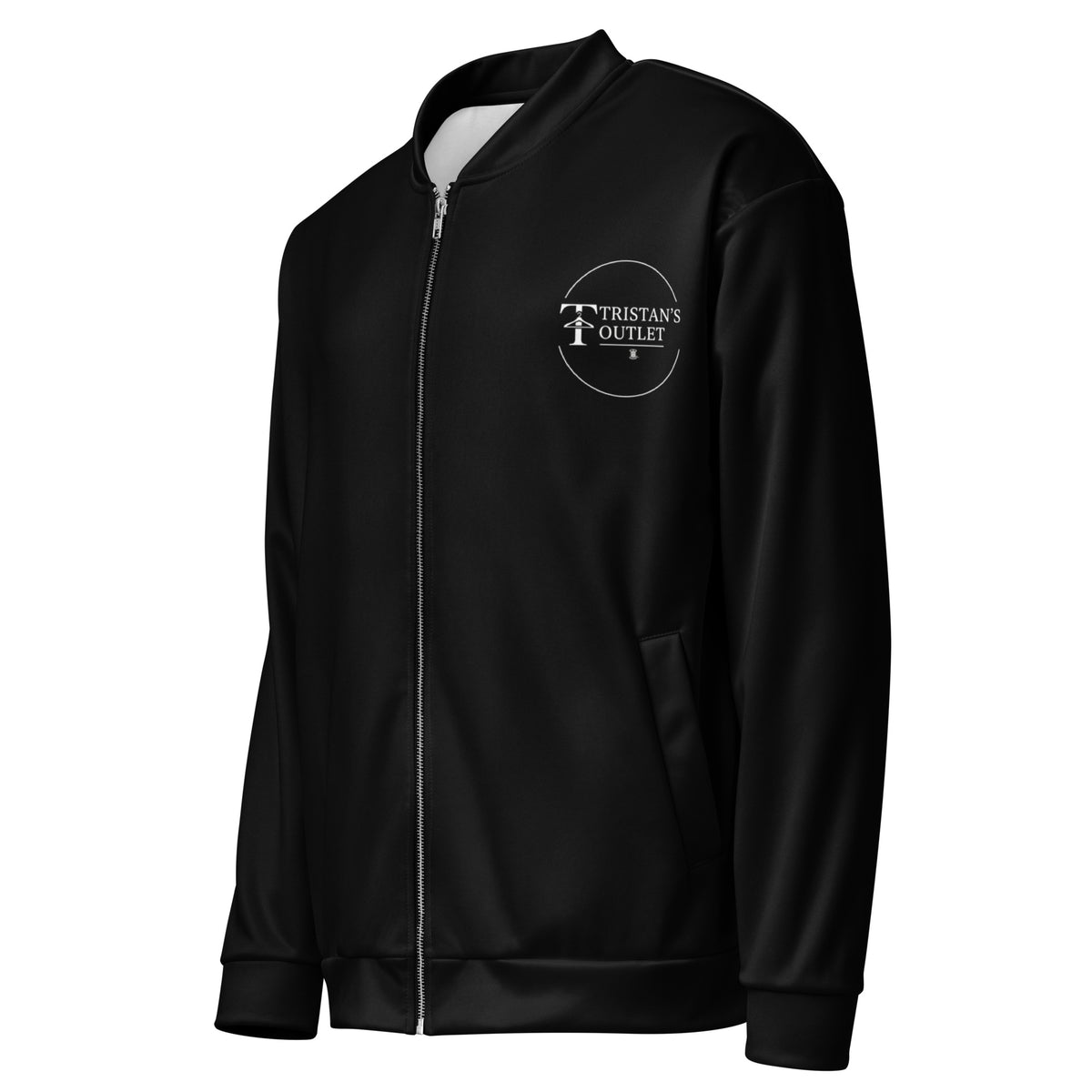 Unisex white bomber jacket with Psalm 108:13 Victory print, featuring all-over religious scripture design, Tristan's Outlet.
