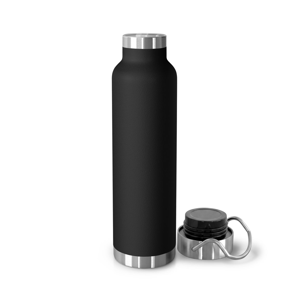 Black 22oz vacuum-insulated drinkware by Tristan's Outlet with gold cross Christian design, lid, and straw for faith-inspired use.