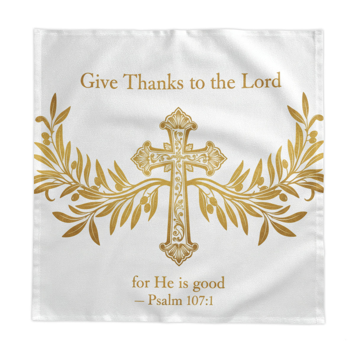 Cotton Faith Tablecloth with scripture design, 58x58 inches, Tristan's Outlet home decor table wear for special occasions.