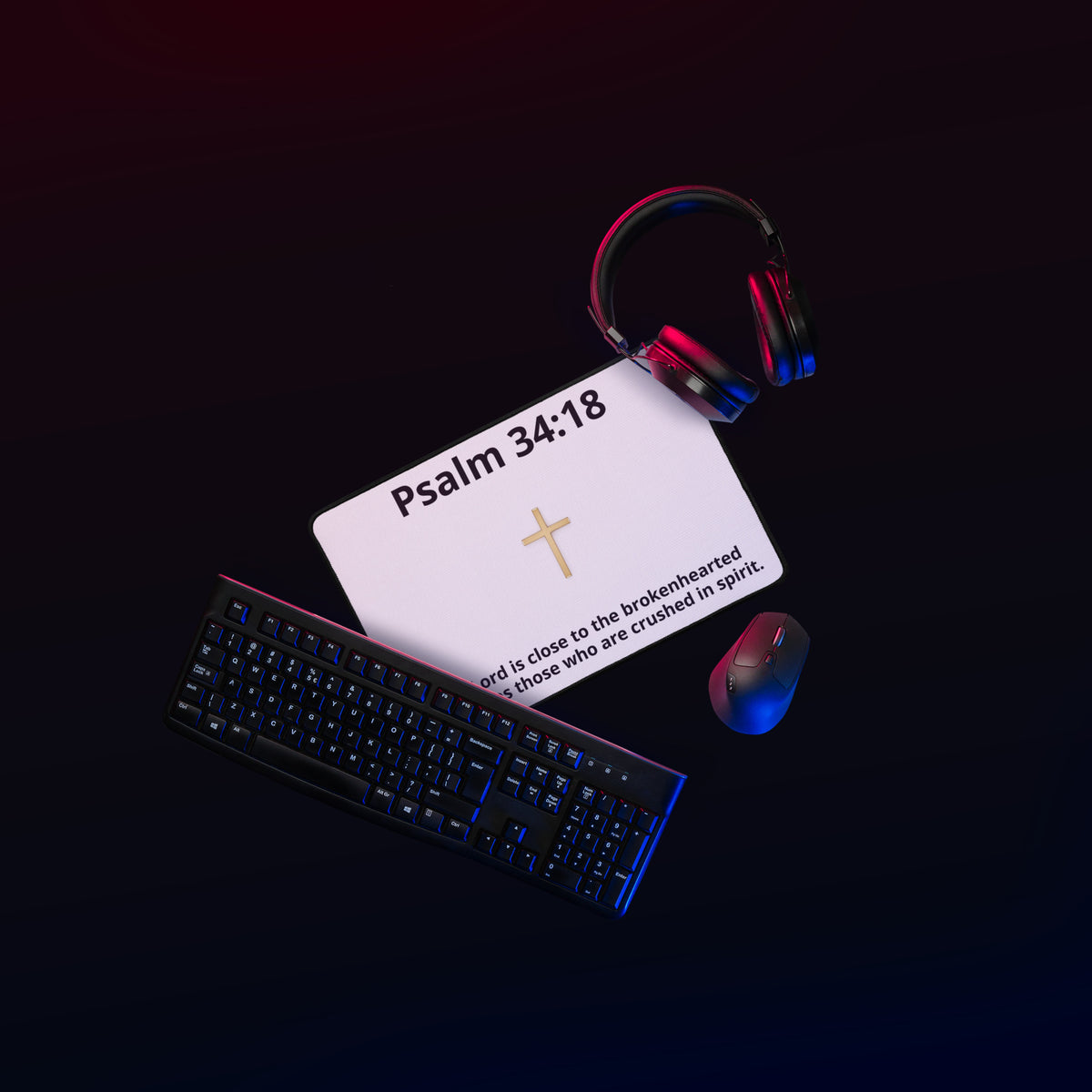 Black gold cross desk mat by Tristan's Outlet featuring an inspirational design, perfect for office or workspace decor.