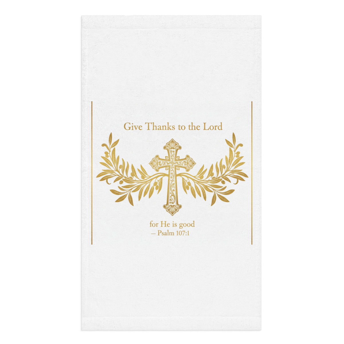 White Faith Hand Towel with scripture print, 28x16 inches, decorative sublimation design, ideal for home decor.