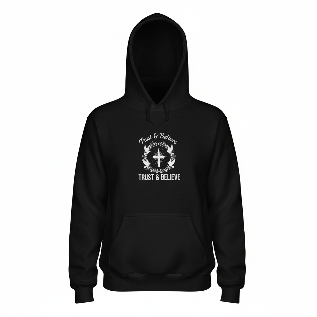 Trust & Believe unisex hoodie by Tristan's Outlet featuring a cozy, casual fit with a front graphic design and soft fabric.