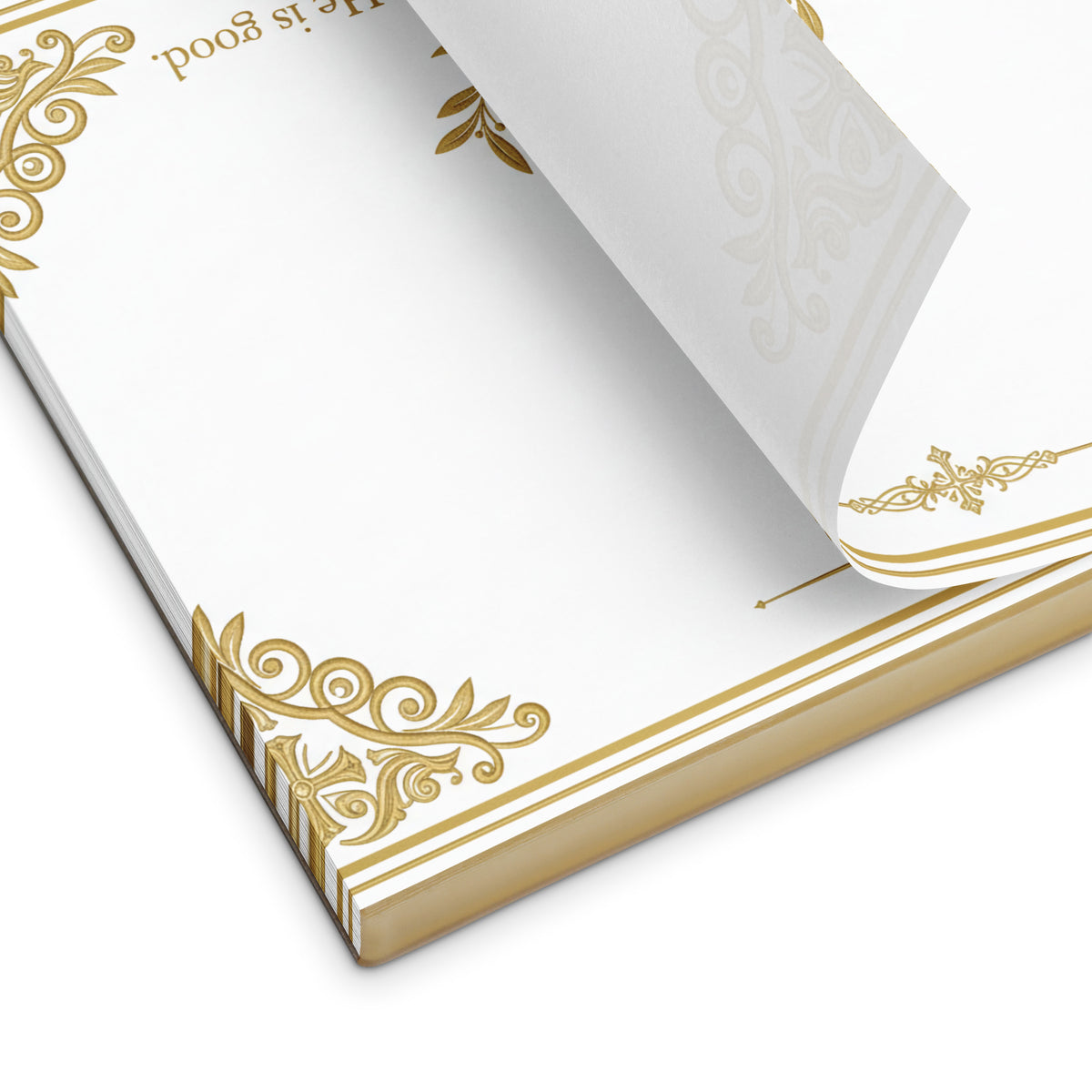 White Psalm 107:1 notepad by Tristan's Outlet with gratitude message, 11x8.5 inches, featuring a simple, elegant design.
