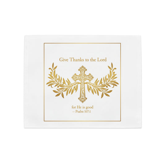 Set of four white Faith placemats with scripture sublimation print, perfect for Bible-themed table decor and home setting.