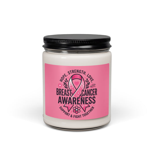 Scented 9oz soy candle from Tristan's Outlet with apple harvest design, supporting breast cancer awareness and fight.