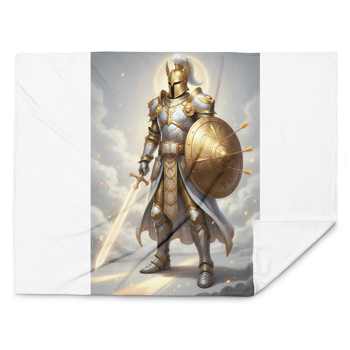Whole Armor of God Throw Blanket by Tristan's Outlet, 60x80 inches, featuring detailed armor design on soft fabric.
