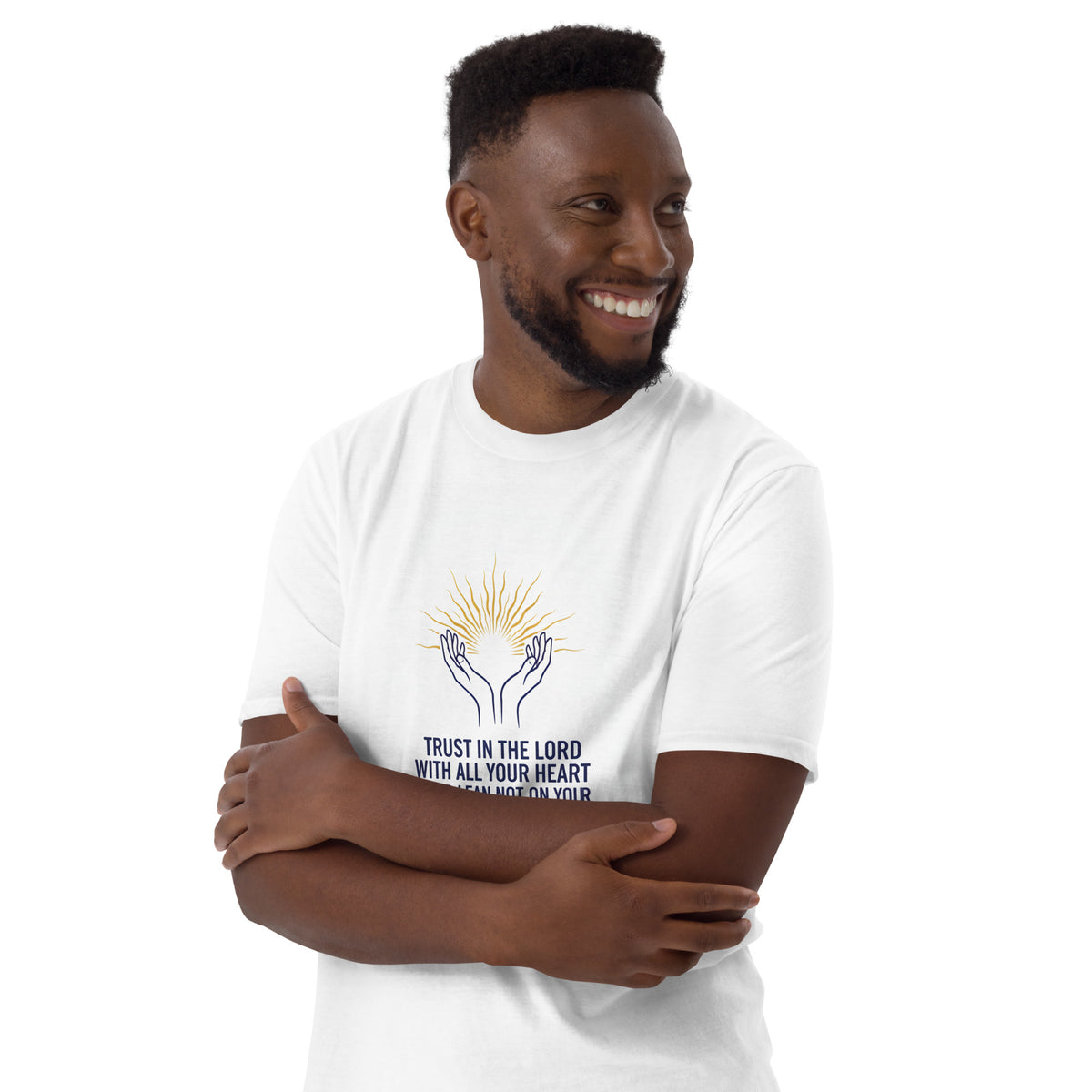 White unisex short-sleeve T-Shirt by Tristan's Outlet, soft cotton fabric, front view showing classic crew neck design.