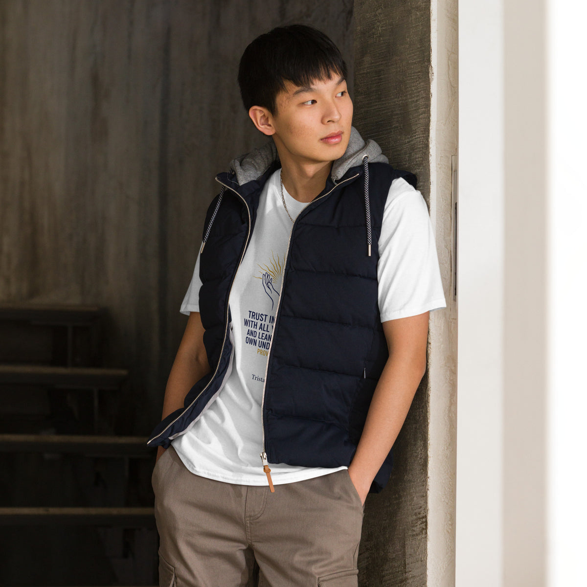 White unisex short-sleeve T-shirt from Tristan's Outlet, showcasing a soft, comfortable cotton fabric front view.