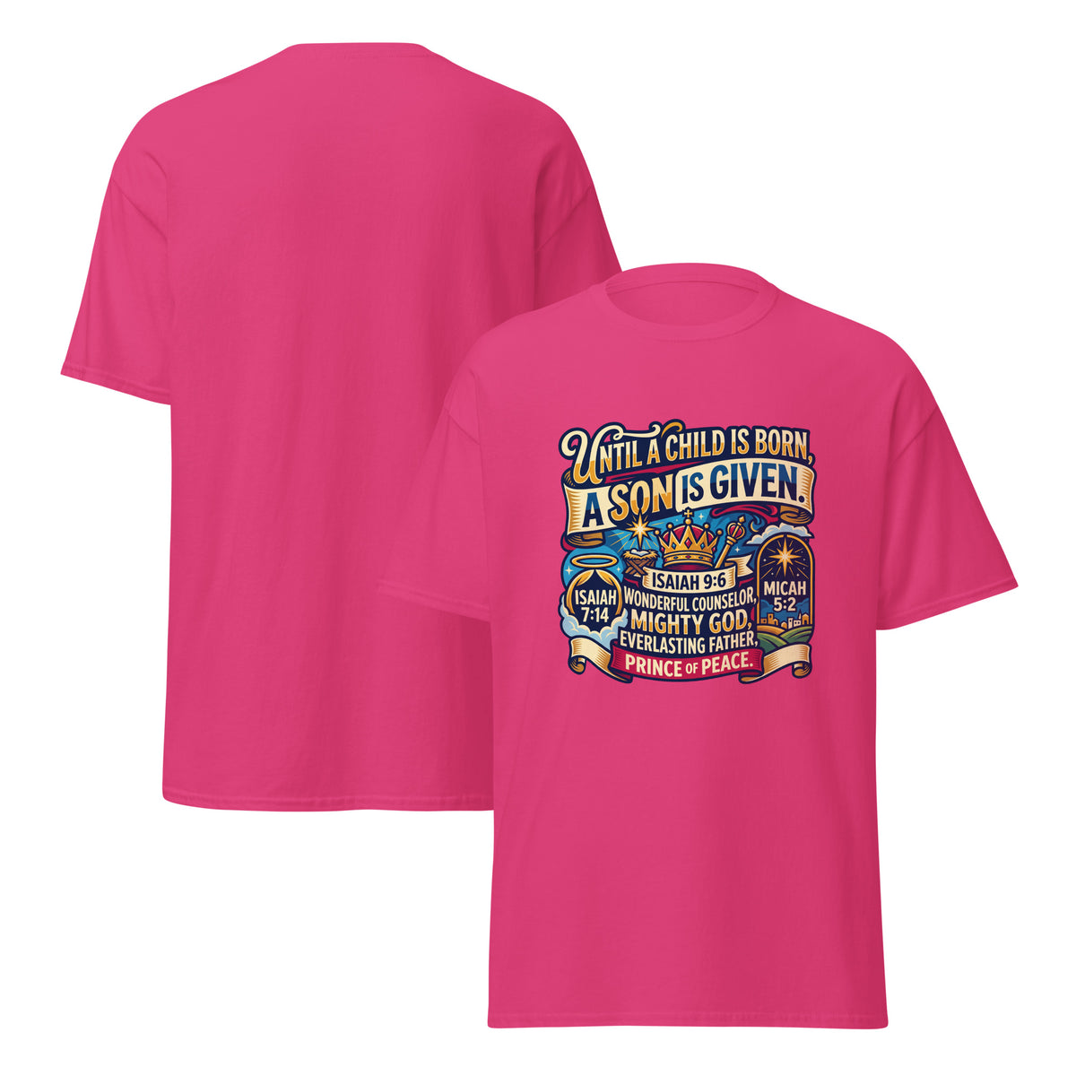 Unisex classic Bethlehem Star T-Shirt by Tristan's Outlet featuring front and back design with star graphic and text.
