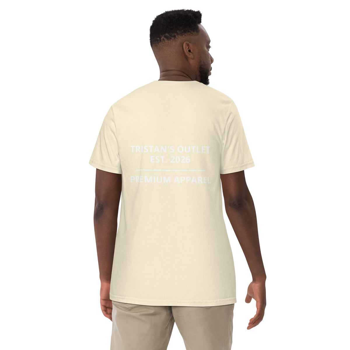 Unisex ivory Tristan's Outlet Signature T-Shirt, heavy-weight garment-dyed tee with back view showcasing soft fabric and classic fit.