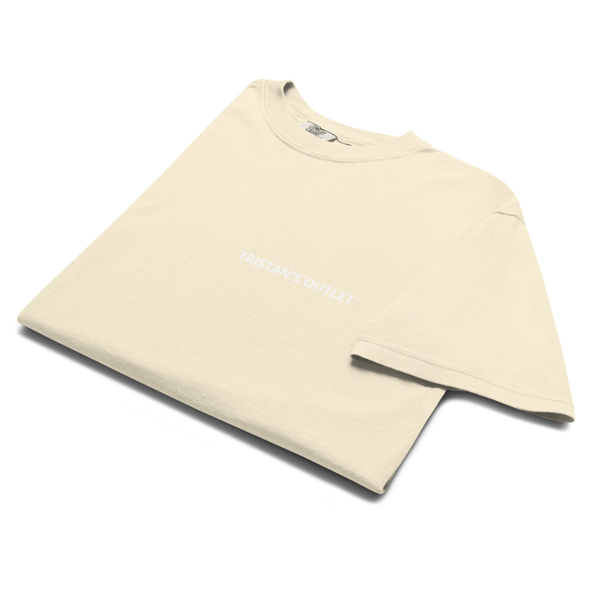 Unisex ivory heavyweight T-shirt from Tristan's Outlet, garment-dyed for a soft, worn-in look, front view showing classic fit.