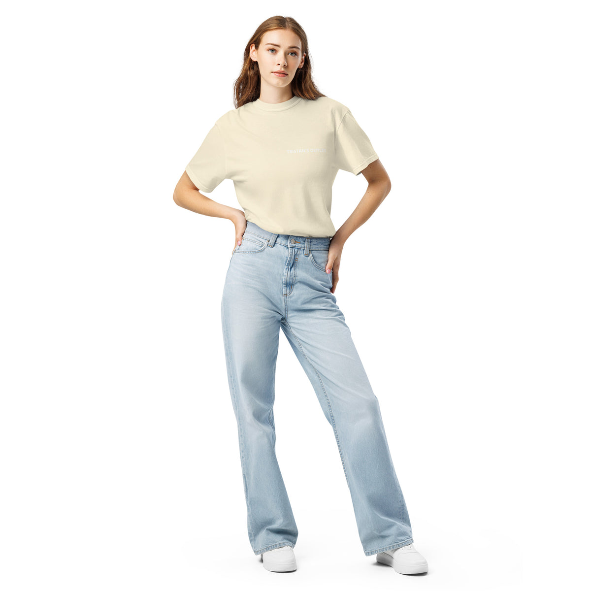 Unisex ivory heavy-weight T-shirt from Tristan's Outlet Signature Tee collection, front view showing garment-dyed fabric and classic fit.