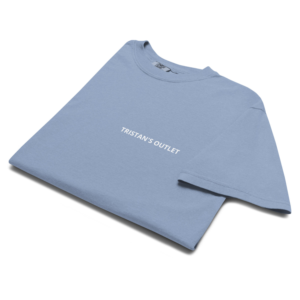 Unisex Garment-Dyed Heavyweight T-Shirt by Tristan's Outlet in washed denim, front view showing soft fabric and classic fit.