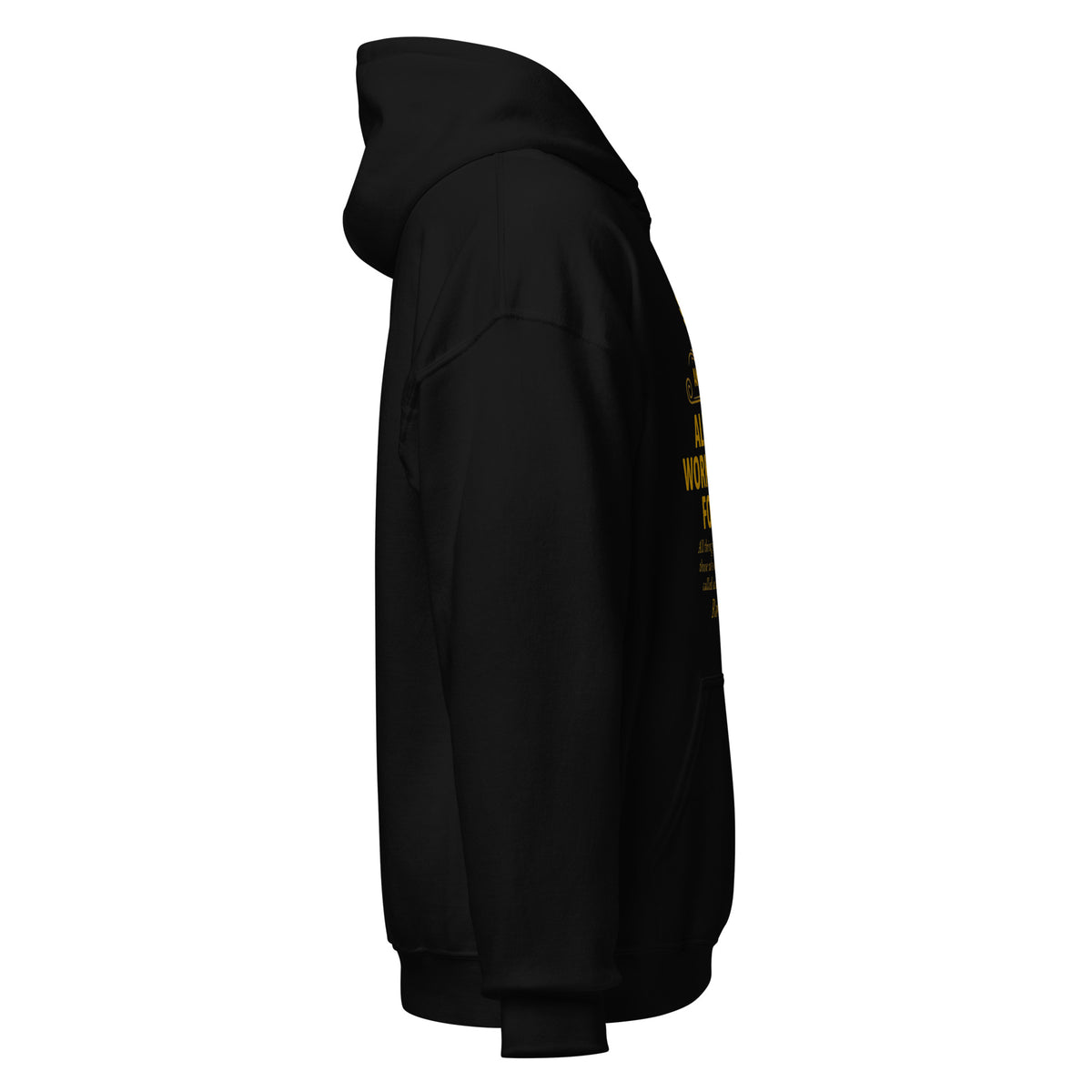 Black Romans 8:28 unisex hoodie by Tristan's Outlet, featuring a comfortable heavy-blend fabric and faith-inspired design.