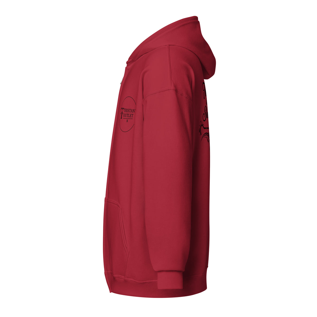 Unisex Cardinal Red zip hoodie with "The Lord is My Shepherd" design from Tristan's Outlet, made of heavy blend fabric.