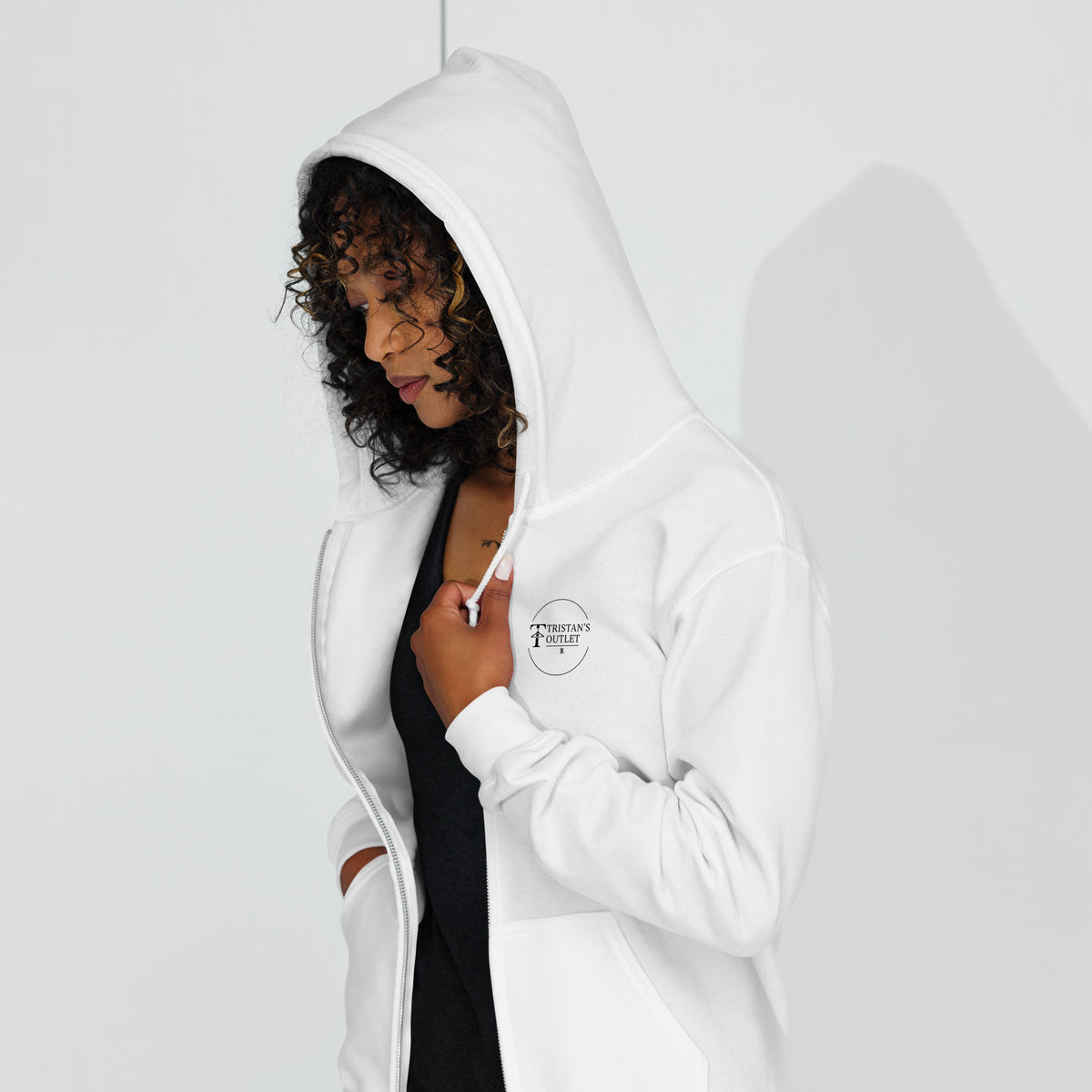 White unisex zip hoodie with "The Lord is My Shepherd" text front design, made by Tristan's Outlet.