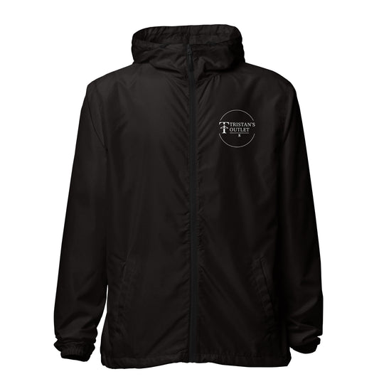 Unisex black lightweight zip-up windbreaker with Psalm 103:2-3 quote, designed for casual wear by Tristan's Outlet.