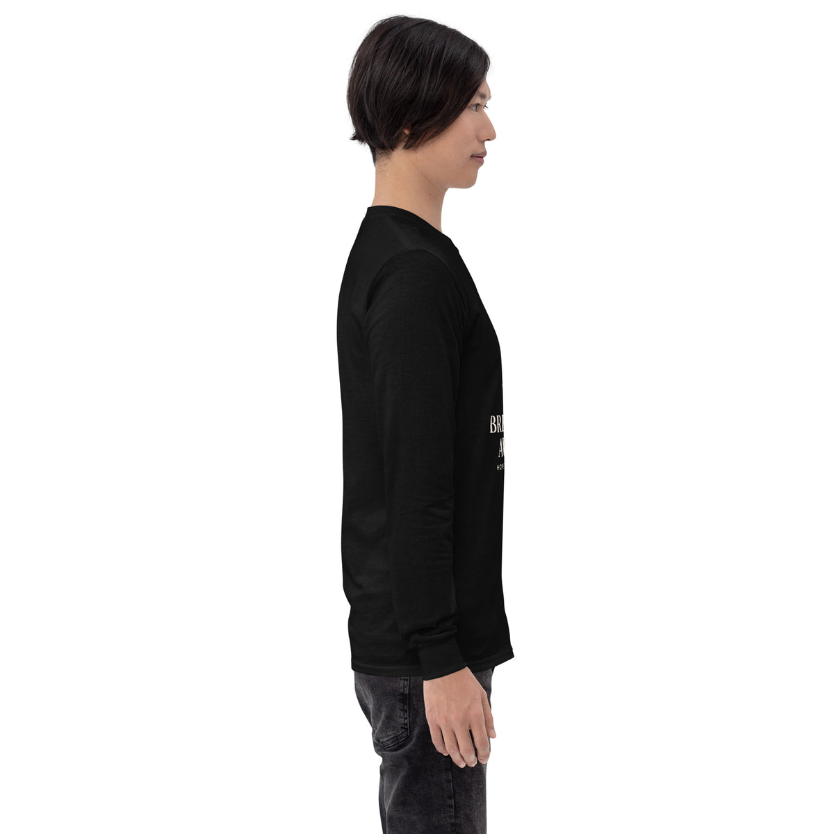 Black unisex long-sleeve shirt for breast cancer awareness and support, featuring a bold fight together design by Tristan's Outlet.