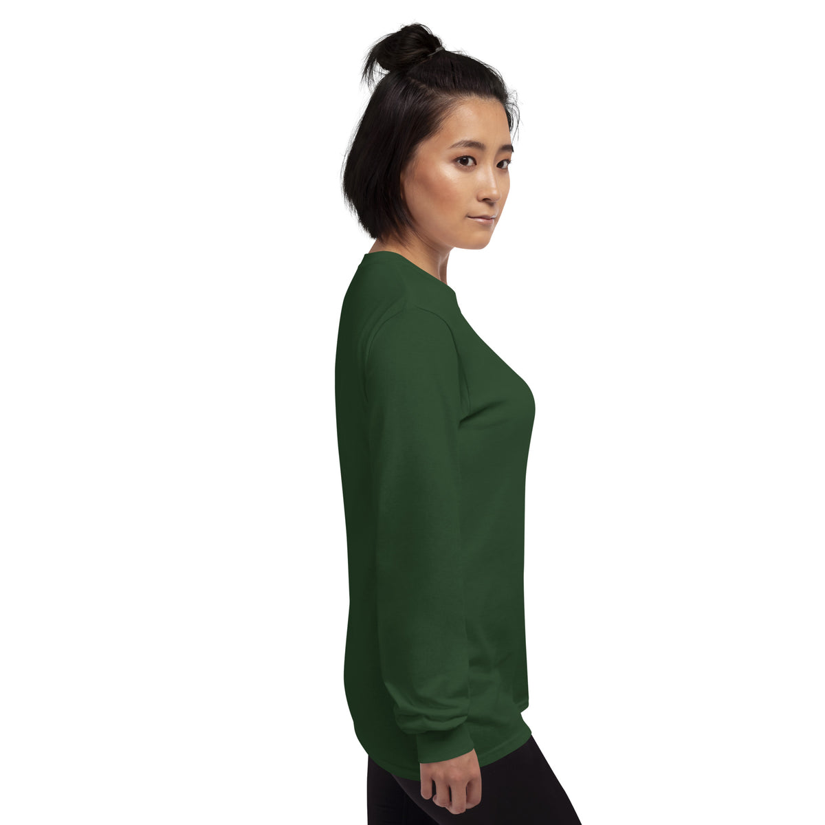 Forest green unisex long sleeve shirt from Tristan's Outlet Faith Collection, featuring a comfortable and stylish design.