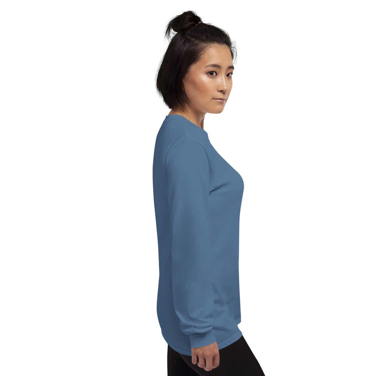 Unisex indigo blue long sleeve shirt from Tristan's Outlet Faith Collection, featuring a comfortable fit and casual style.