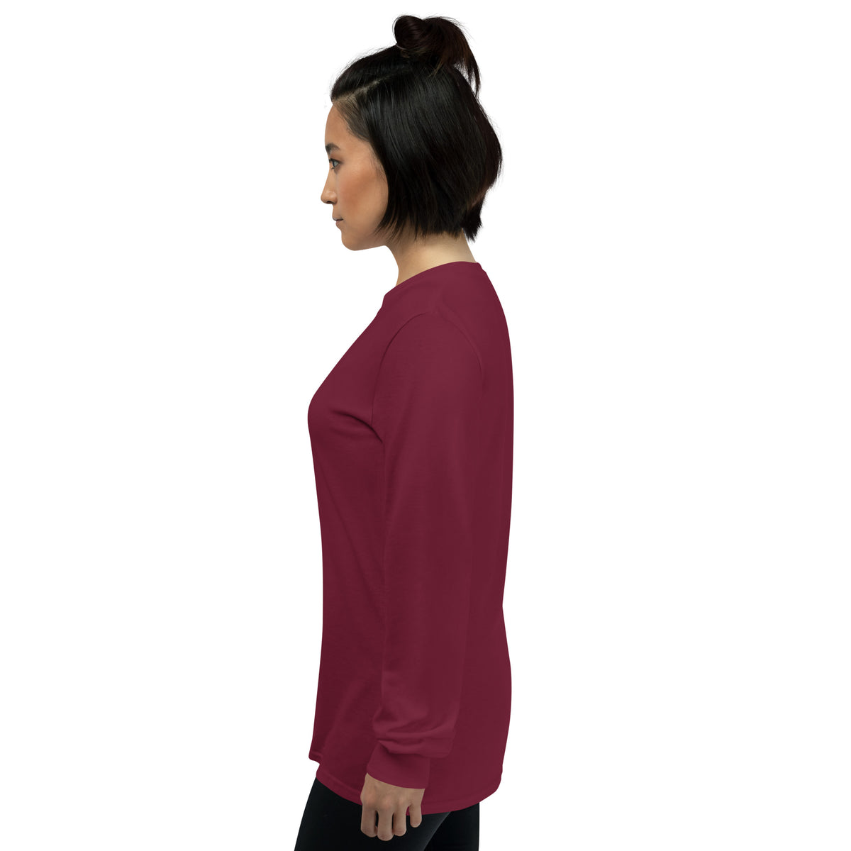 Maroon unisex long sleeve shirt from Tristan's Outlet Faith Collection displayed on a hanger.