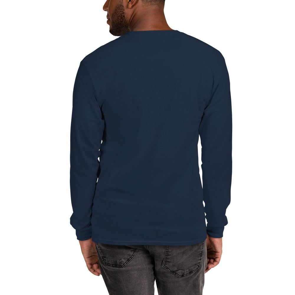 Navy long-sleeve shirt for breast cancer awareness, unisex design with supportive message, from Tristan's Outlet.