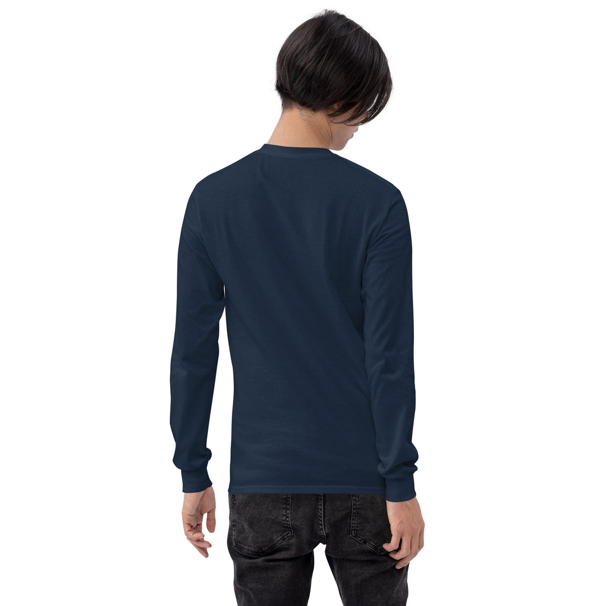 Navy long-sleeve shirt for breast cancer awareness by Tristan's Outlet, featuring support and fight together design, unisex fit.