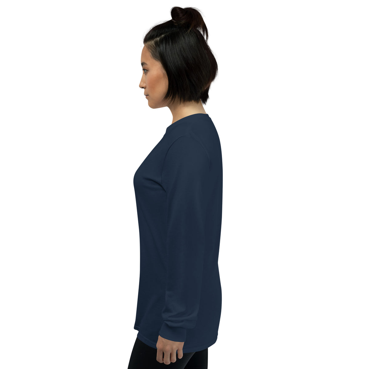 Navy unisex long sleeve shirt from Tristan's Outlet Faith Collection, featuring a comfortable fit and stylish design.