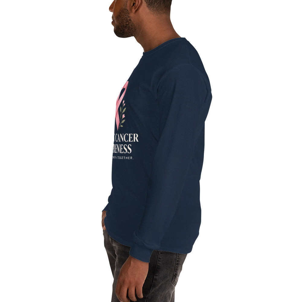 Navy unisex long sleeve shirt supporting breast cancer awareness with "Fight Together" text, by Tristan's Outlet.