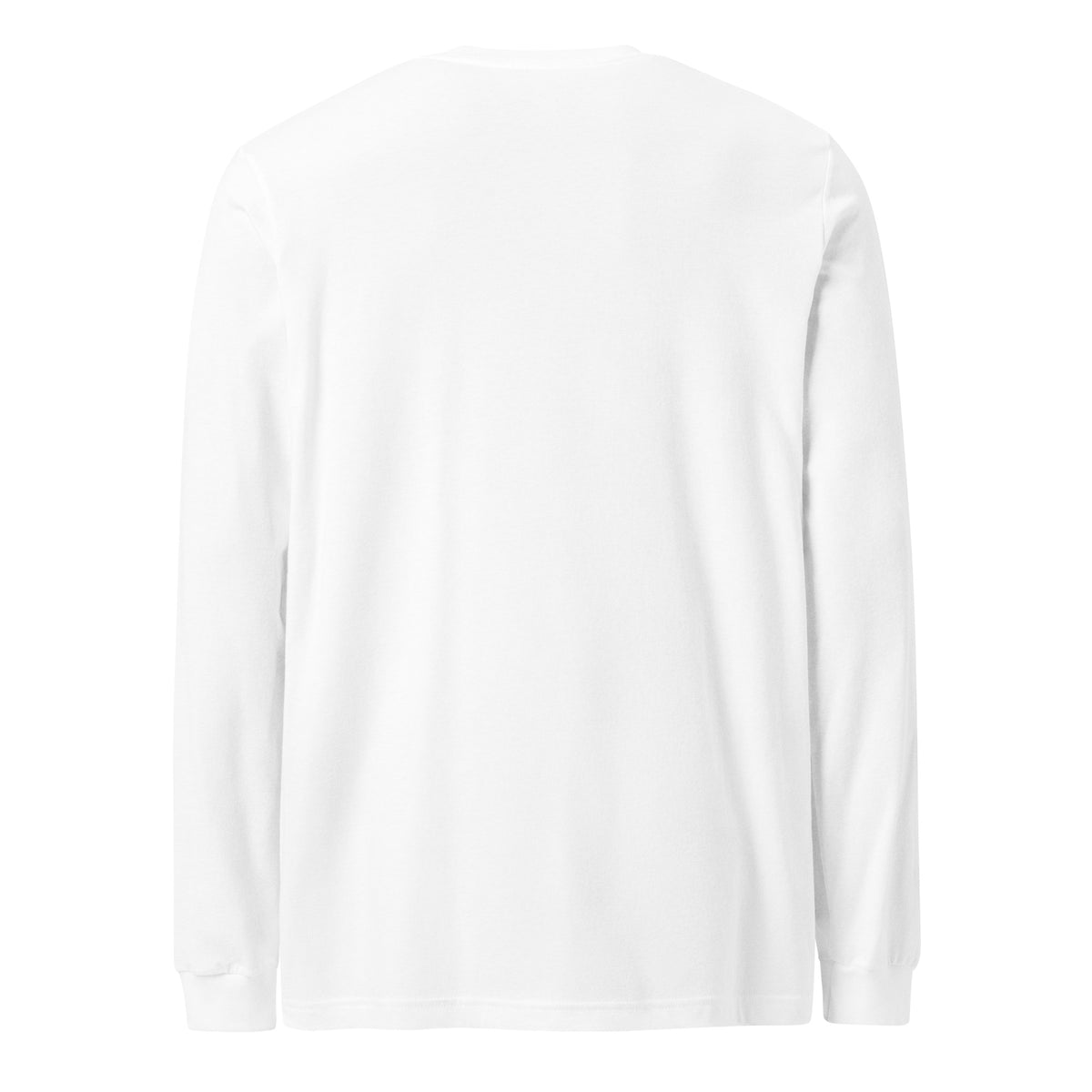 White unisex long sleeve tee with "Dad – The Family's Armor Bearer" slogan, made by Tristan's Outlet, shown from the back.