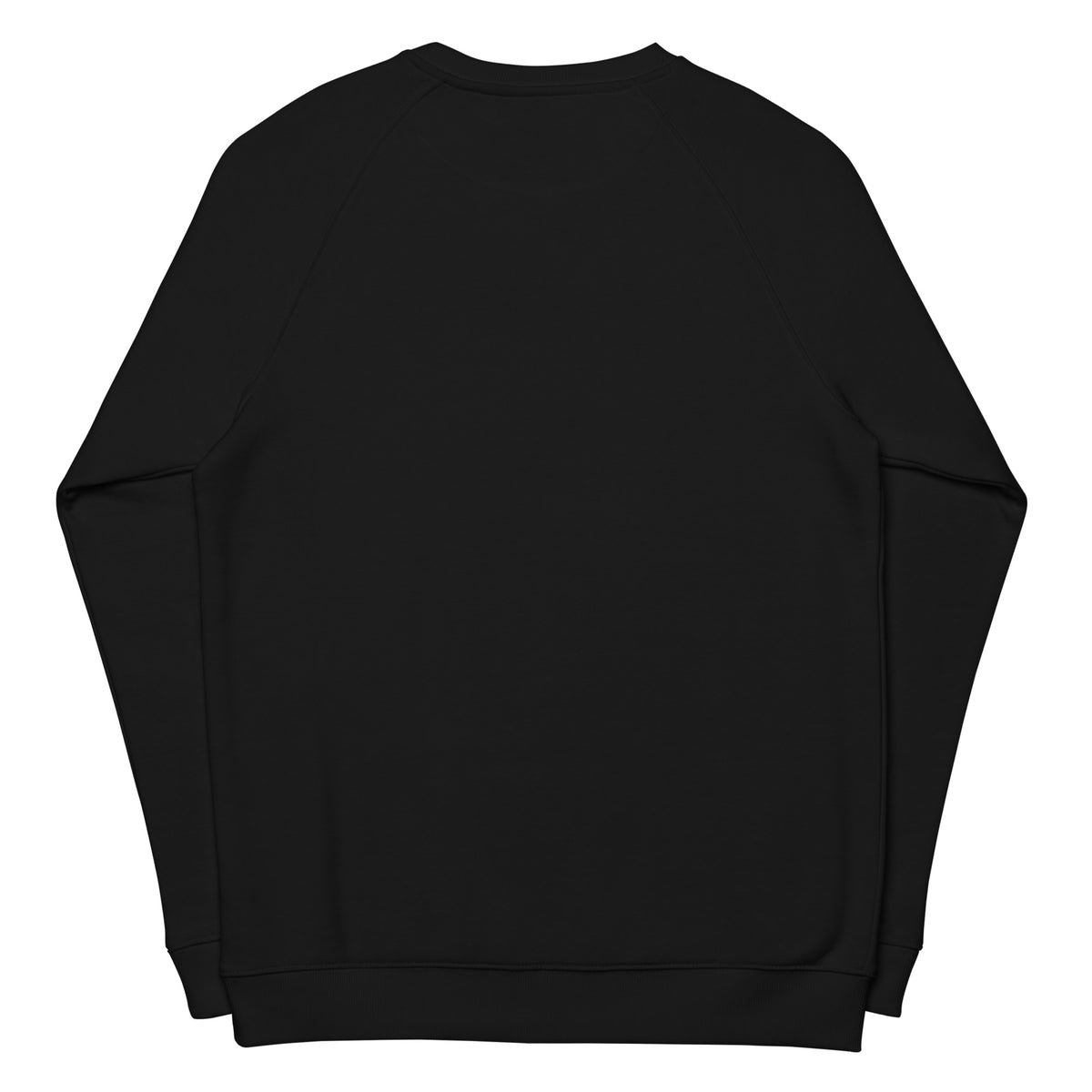 Unisex black organic raglan sweatshirt with John 3:16 Bible verse print on the back, made by Tristan's Outlet.