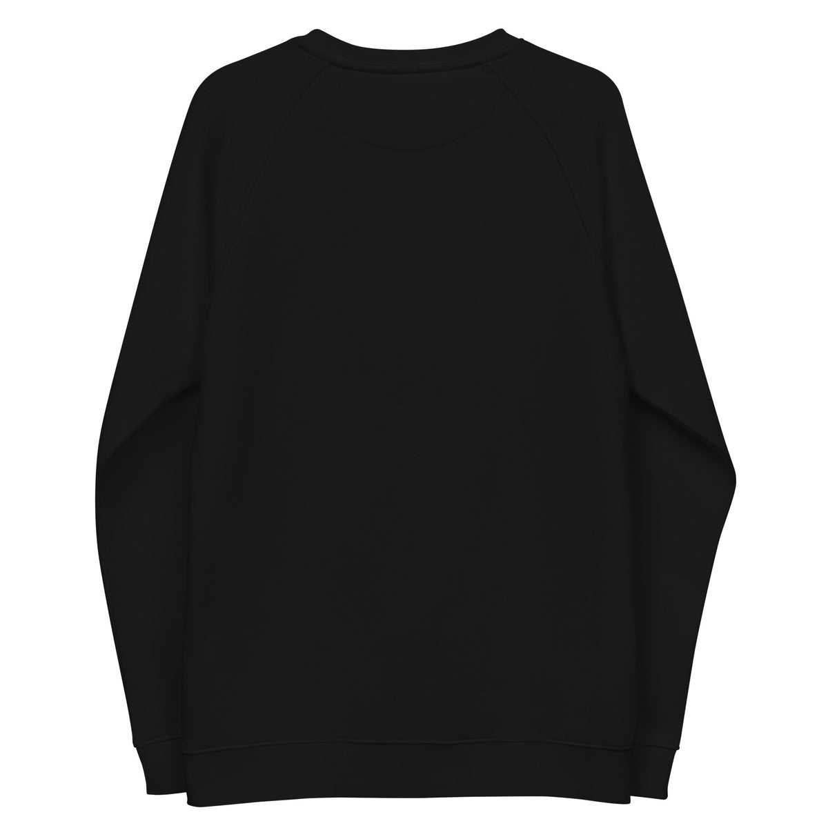 Unisex black organic raglan sweatshirt with John 3:16 printed on the back, casual and comfortable style by Tristan's Outlet.