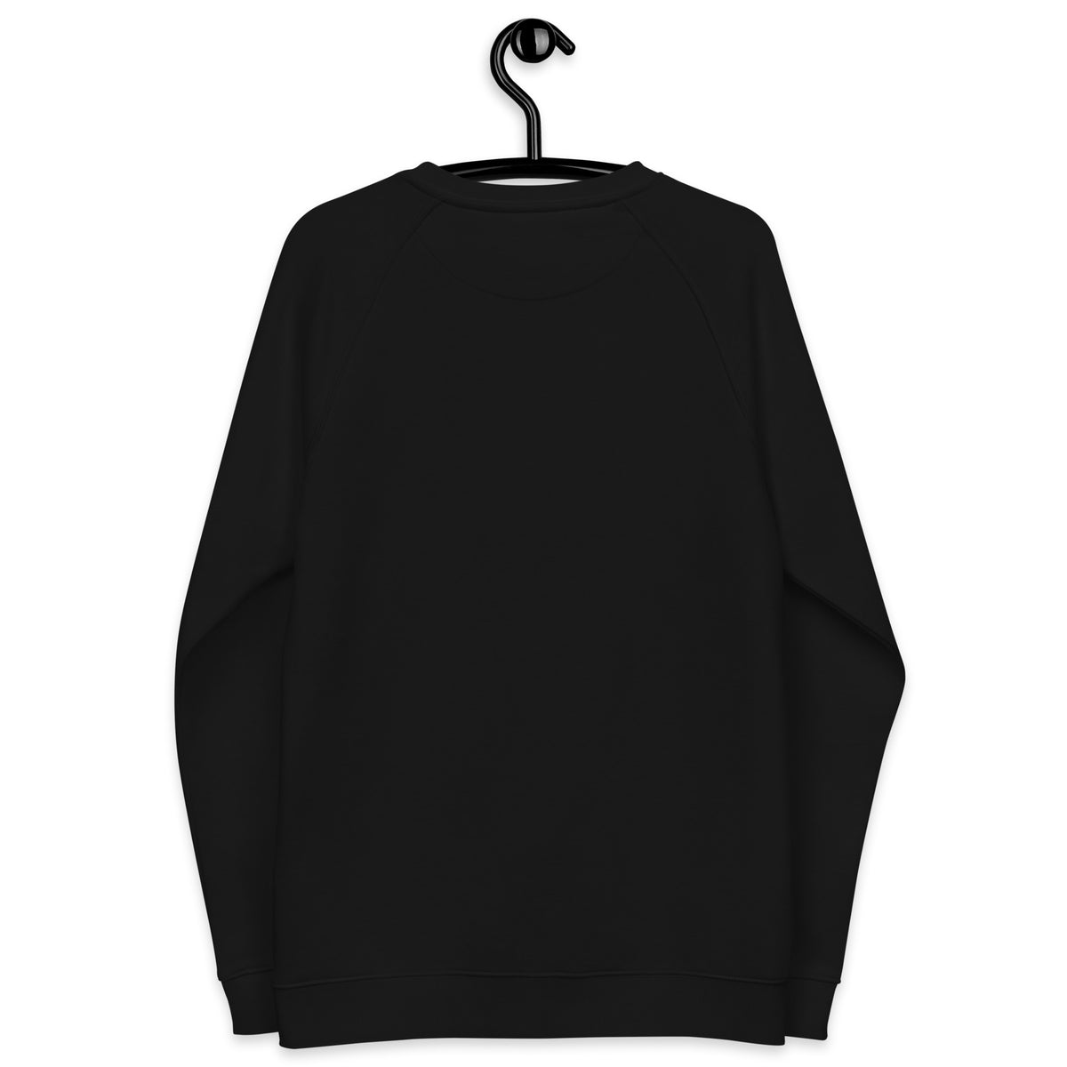 Unisex black organic raglan sweatshirt featuring John 3:16 scripture design on the back, stylish and comfortable casual wear.