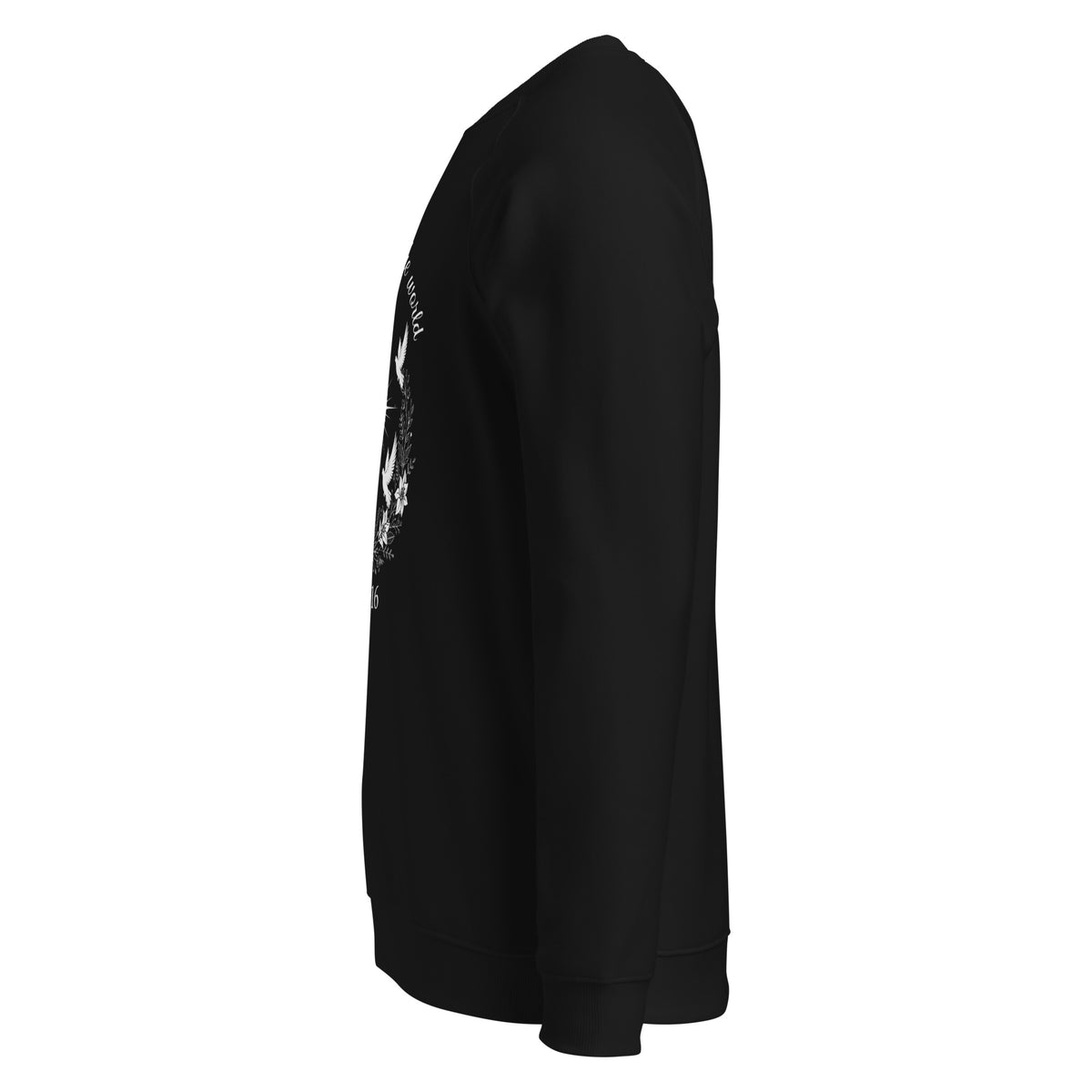 Unisex black organic raglan sweatshirt featuring John 3:16 scripture in a stylish, comfortable design.