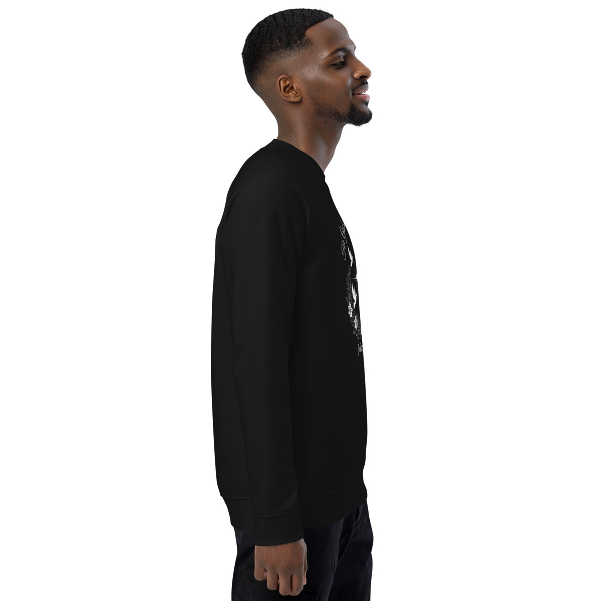 Unisex black organic Raglan sweatshirt with John 3:16 print from Tristan's Outlet, casual and comfortable for everyday wear.