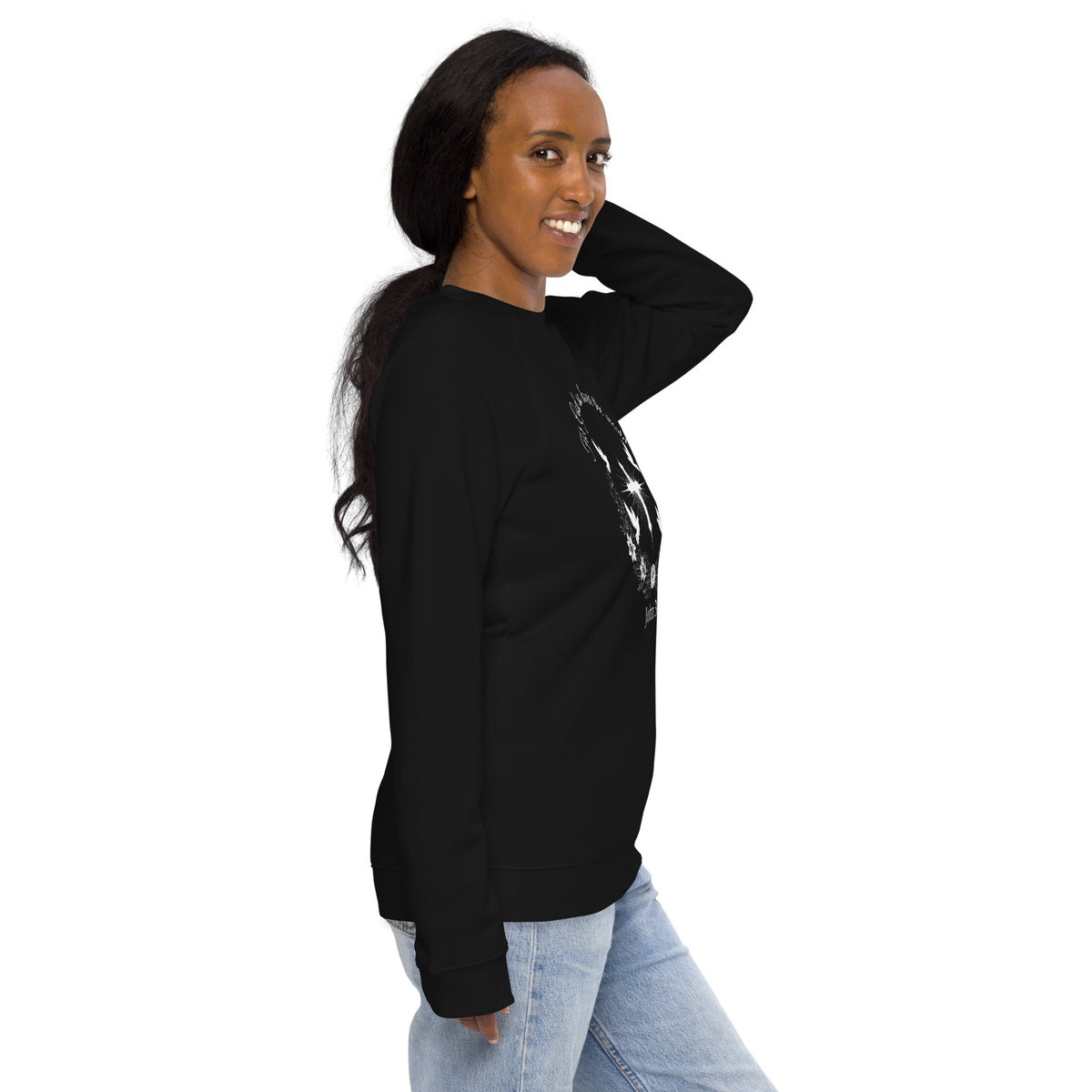 Unisex black John 3:16 organic raglan sweatshirt with logo print on front, casual fit, from Tristan's Outlet.