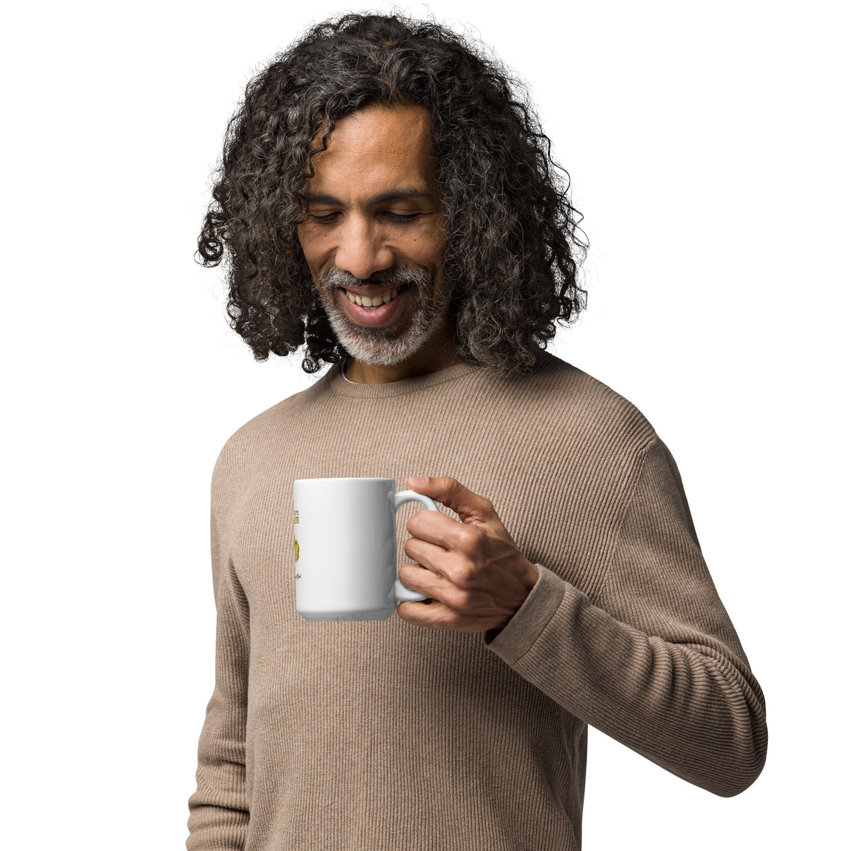 White glossy Dad mug with handle on the right, 15 oz capacity, featuring a family-themed design from Tristan's Outlet.