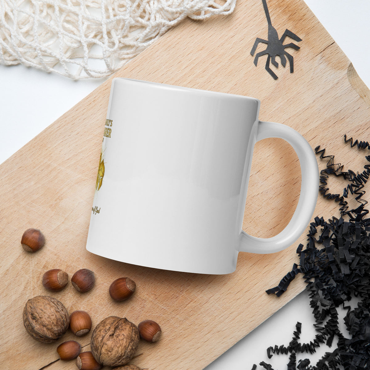 White glossy ceramic mug featuring Halloween-themed design, 20 oz capacity, ideal for family and gift use.