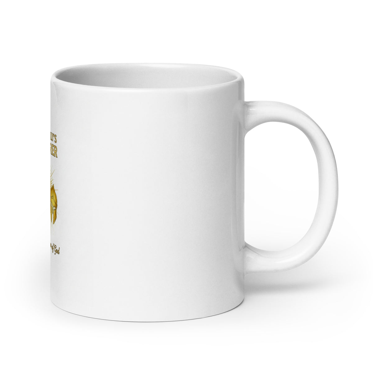 White glossy ceramic mug with "Dad – The Family's Armor Bearer" text, 20 oz size, handle on the right, perfect for family dads.