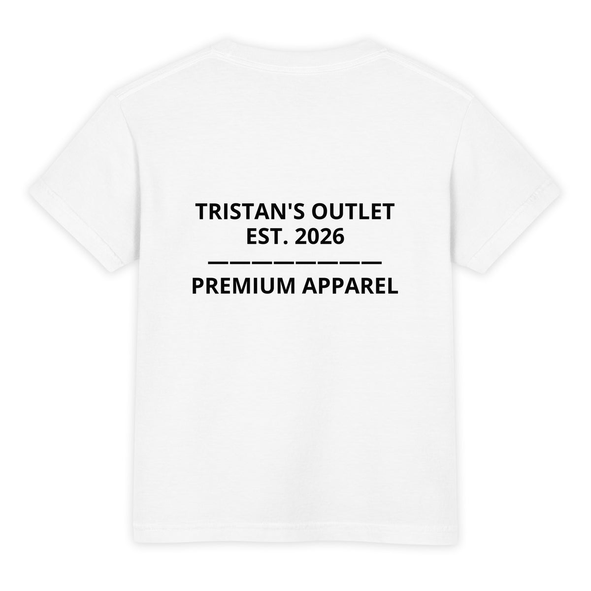 Kids Tristan's Outlet Signature Tee in white, youth garment-dyed heavyweight T-shirt showing the back design.