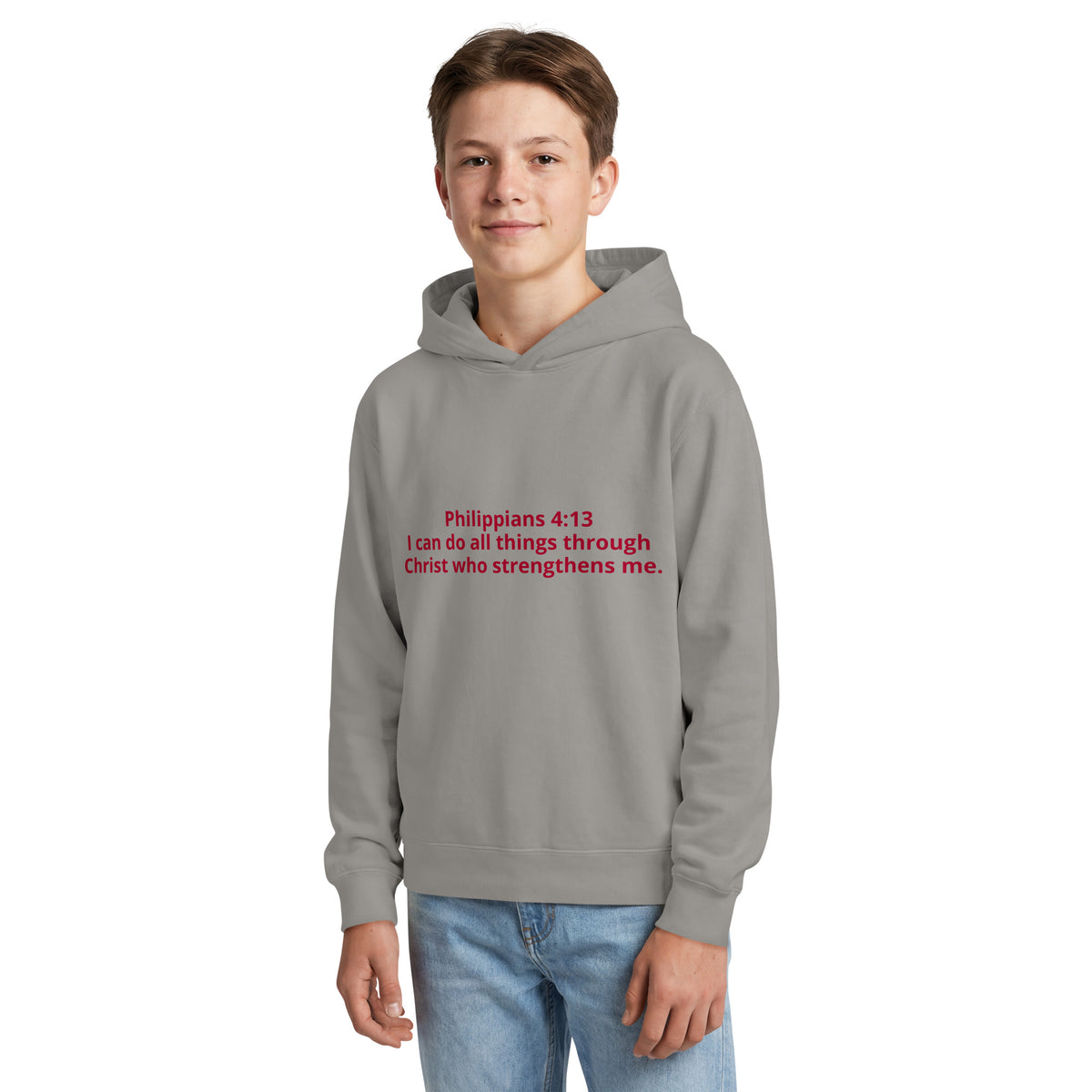 Kids' grey lightweight hooded sweatshirt from Tristan's Outlet Signature Hoodie collection, made with comfortable garment-dyed fabric.