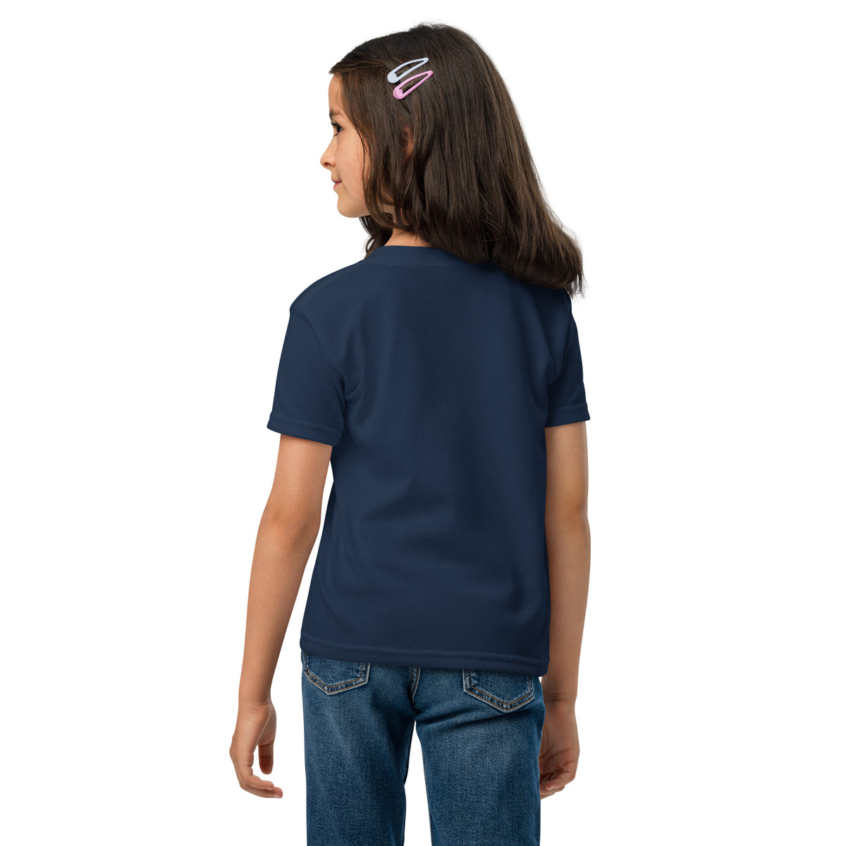 Navy kids' youth T-shirt featuring Come To Me Youth Faith Tee design with Matthew 11:28 scripture, Tristan's Outlet brand.