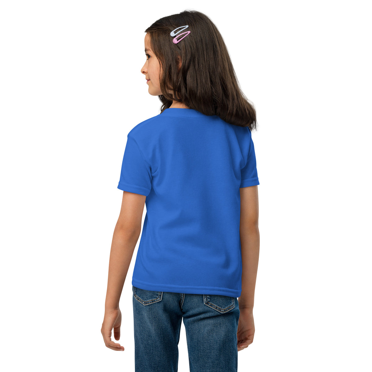 Royal blue youth T-shirt featuring Matthew 11:28 Faith verse, designed for kids by Tristan's Outlet, with a comfortable fit and casual style.